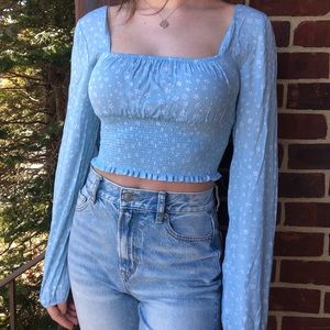 Blue peasant sleeve shirt